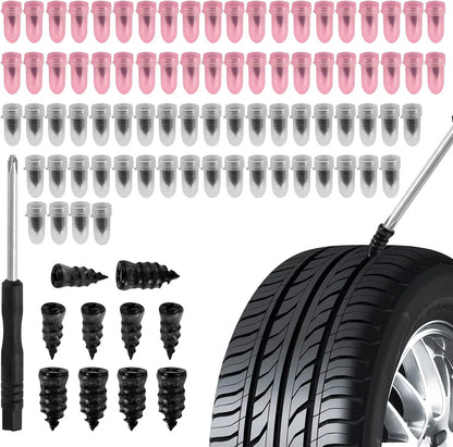 Puncture Repair Kit for Car Vacuum Tire Repair Screws, Quick Fix Self-Service Tire Repair Nails for Flat Tires with Screwdriver