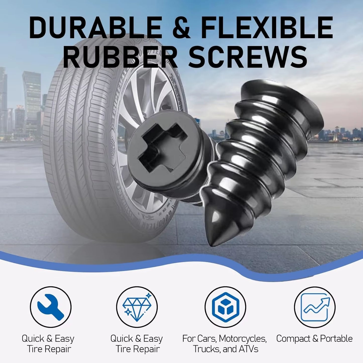 Puncture Repair Kit for Car Vacuum Tire Repair Screws, Quick Fix Self-Service Tire Repair Nails for Flat Tires with Screwdriver